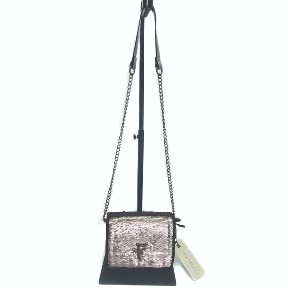 FIORELLI Silver & Black Sequin Nighttails Small Flap Crossbody Chain Strap NWT - Picture 3 of 10